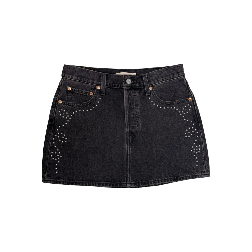 Levi's Premium Icon Washed Black Denim Studded Mini Skirt Size 27 Y2K Western - Picture 3 of 9